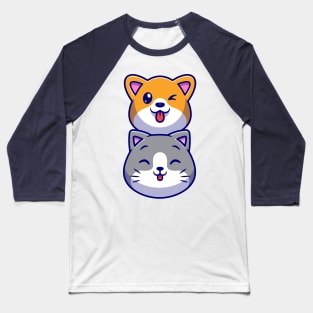 Cute Dog And Cute Cat Head Cartoon Baseball T-Shirt